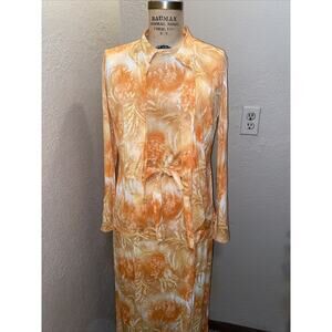 VINTAGE LADY BLAIR 70s Hostess Dress Set with Belt Maxi Sheath Pencil sz Medium